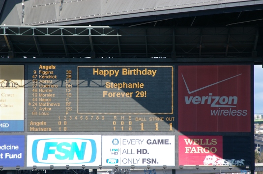 My friend, Ede, even gave me a birthday greeting at the game! What fun!